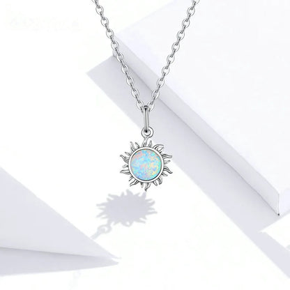Silver necklace opal sun