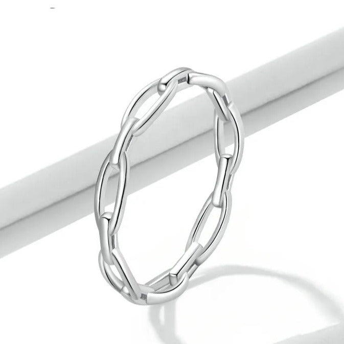 Silver ring with chains