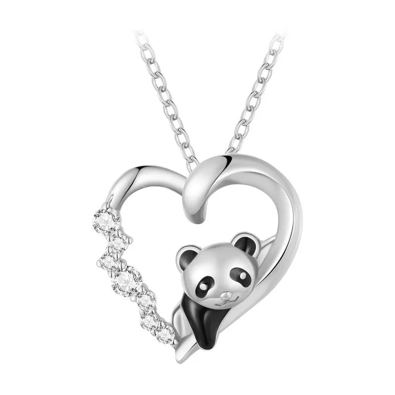 Zilveren ketting panda in hartje