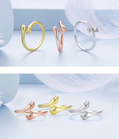 Rose gold plated ring with hand shape