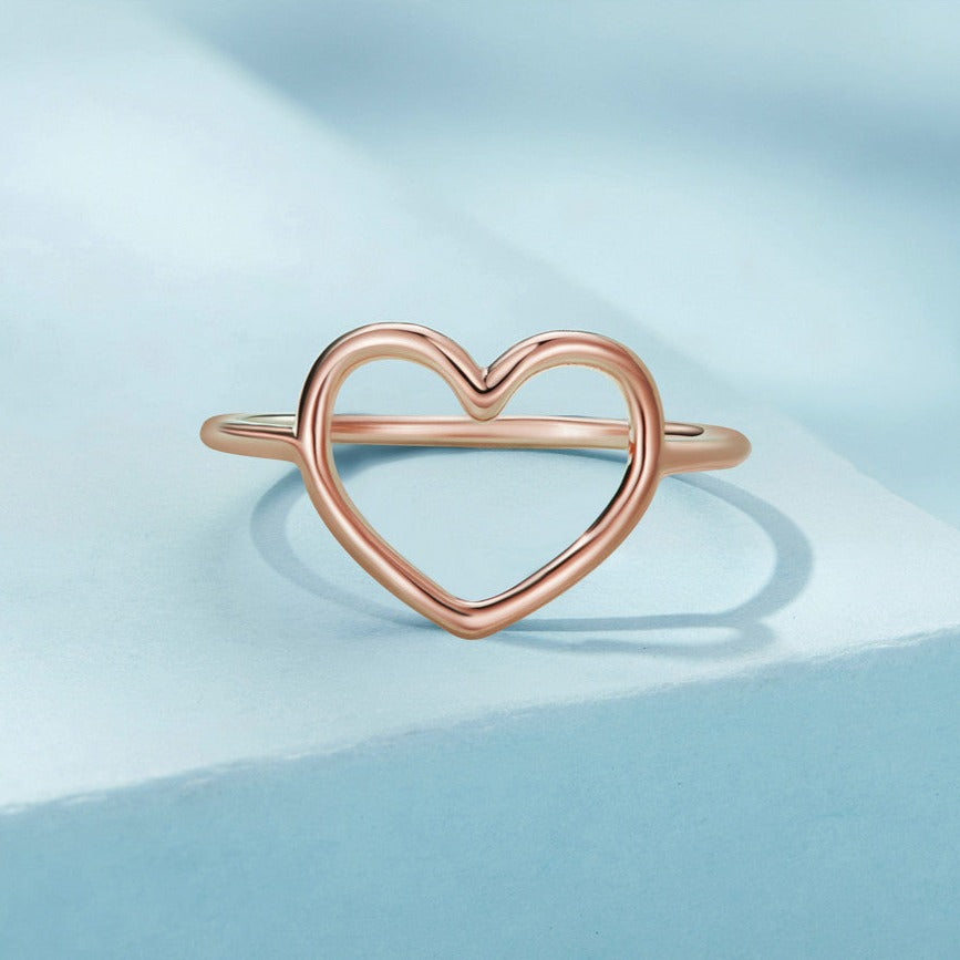 Rose gold plated ring with open heart