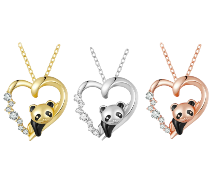 Silver necklace panda in heart
